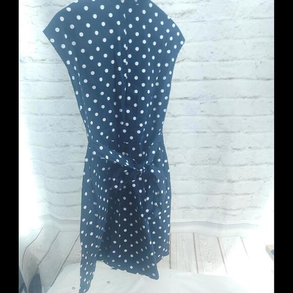 Lauren Ralph Lauren Dark Navy White Polka Dots Tie Waist A-line Size 8 Dress - Picture 3 of 10